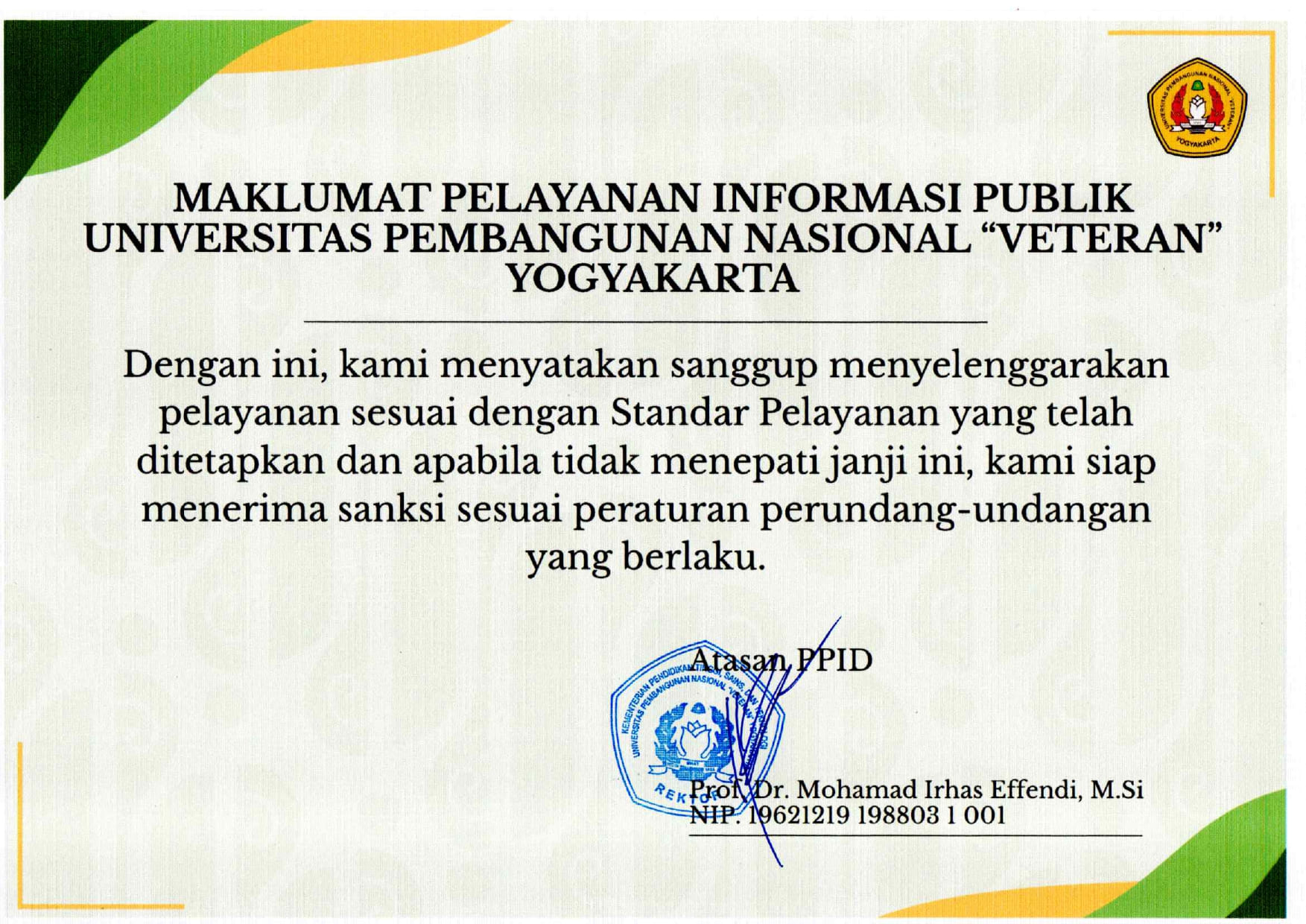 Maklumat Pelayanan Informasi Publik